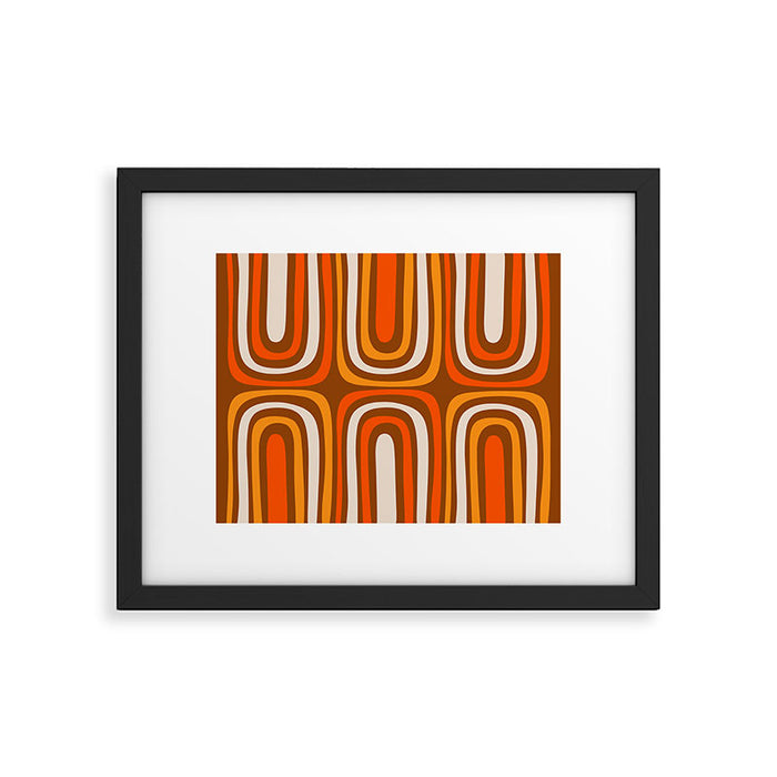Midcentury Modern Confaab Abstract Pattern in Retro 70s Light Brown and Orange Framed Art Print Gallery Image 1