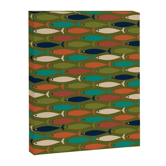 Mid-century Modern Fish in a Green Sea Pattern  Canvas Print Gallery Image 1