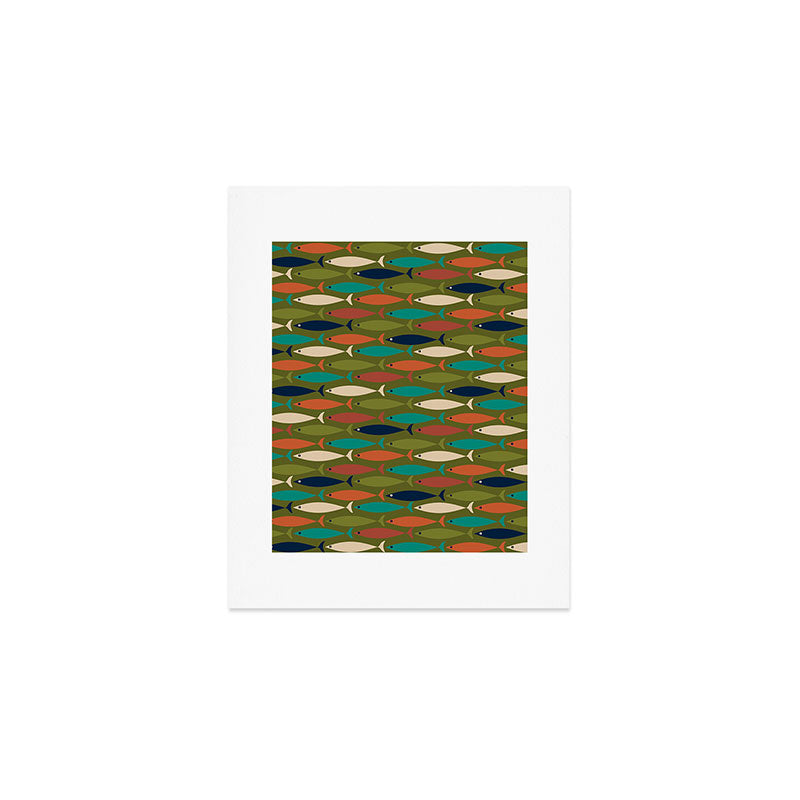 Mid-century Modern Fish in a Green Sea Pattern  Art Print Gallery Image 1