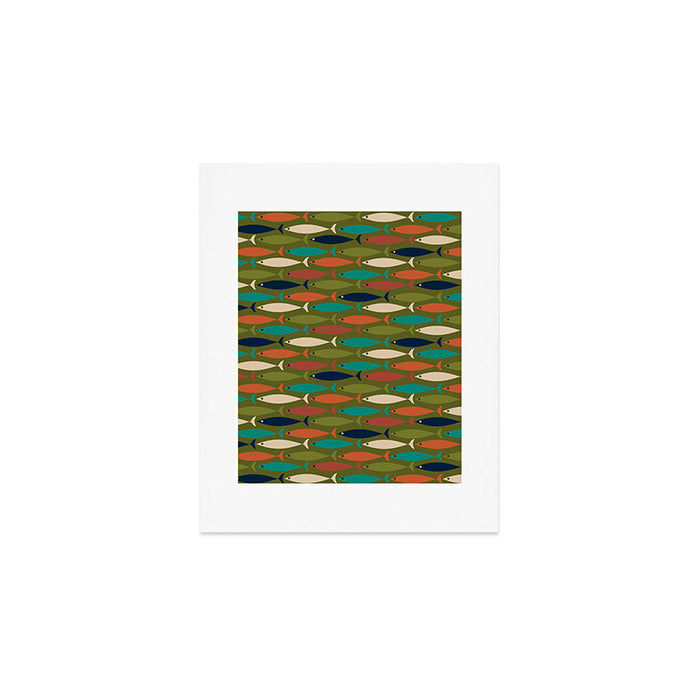 Mid-century Modern Fish in a Green Sea Pattern  Art Print Gallery Image 1