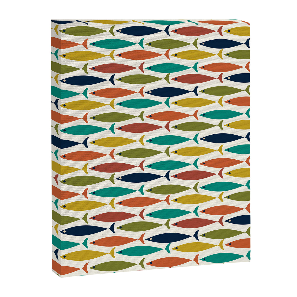 Midcentury Modern Fish Pattern in Mid Mod Teal, Olive, Mustard, Orange on Nearly White Canvas Print Gallery Image 8