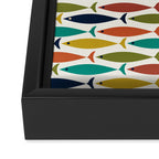 Midcentury Modern Fish Pattern in Mid Mod Teal, Olive, Mustard, Orange on Nearly White Framed Canvas Print Gallery Image 3