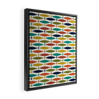 Midcentury Modern Fish Pattern in Mid Mod Teal, Olive, Mustard, Orange on Nearly White Framed Canvas Print Gallery Image 2