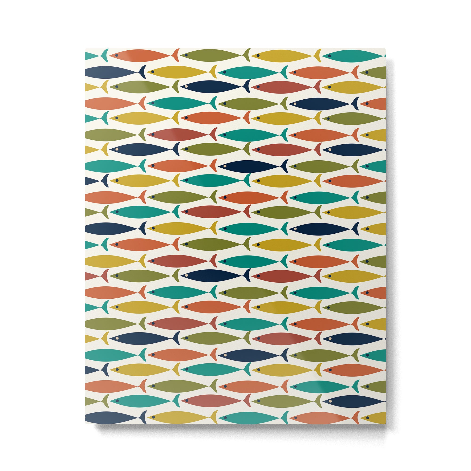 Midcentury Modern Fish Pattern in Mid Mod Teal, Olive, Mustard, Orange on Nearly White Metal Print Gallery Image 6