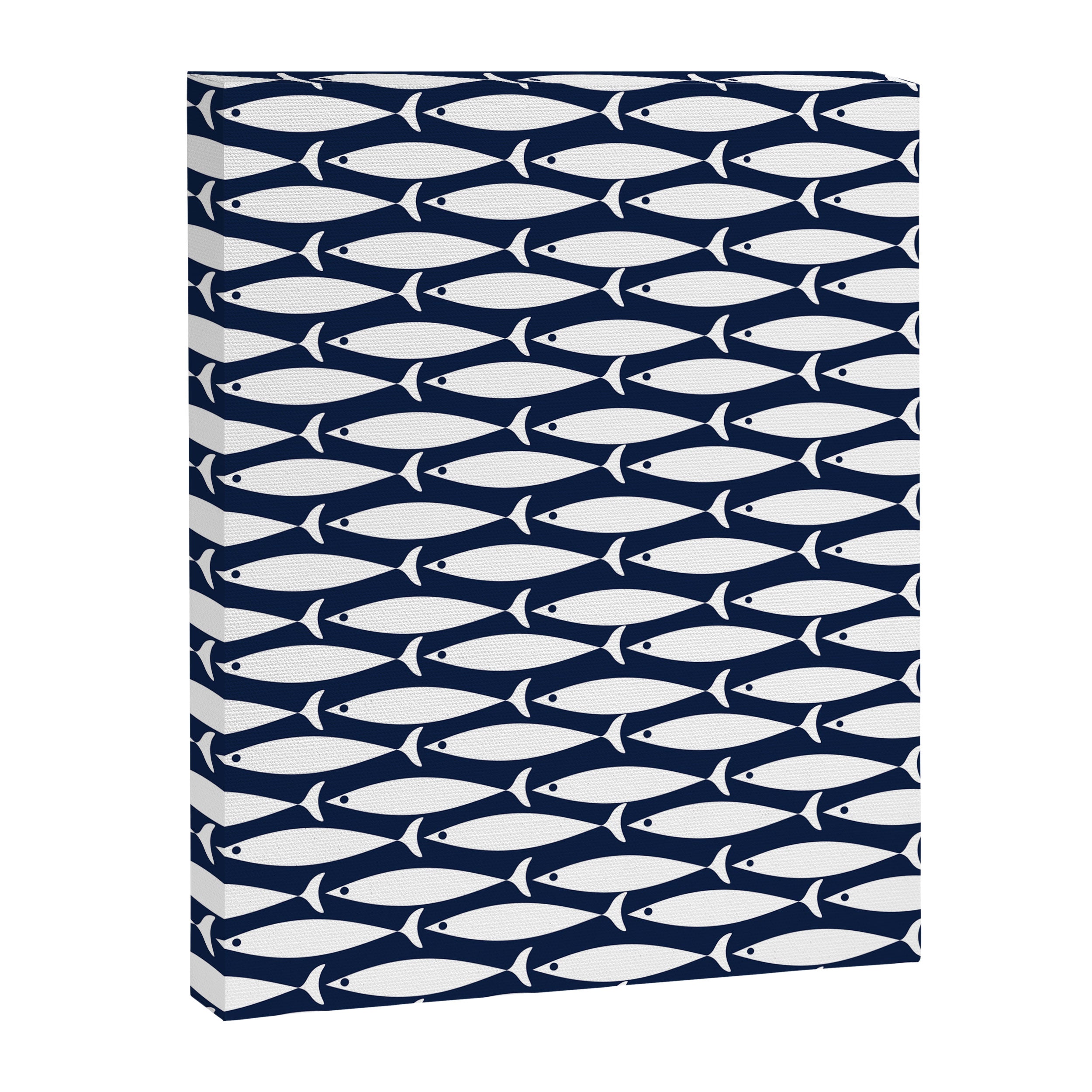 Mid-Century Modern Fish Pattern in Nautical Navy Blue and White Canvas Print Gallery Image 8