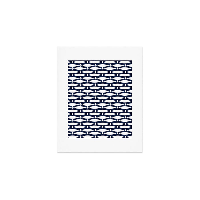 Mid-Century Modern Fish Pattern in Nautical Navy Blue and White Art Print Gallery Image 1