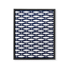 Mid-Century Modern Fish Pattern in Nautical Navy Blue and White Framed Canvas Print Gallery Image 8