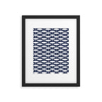 Mid-Century Modern Fish Pattern in Nautical Navy Blue and White Framed Art Print Gallery Image 6