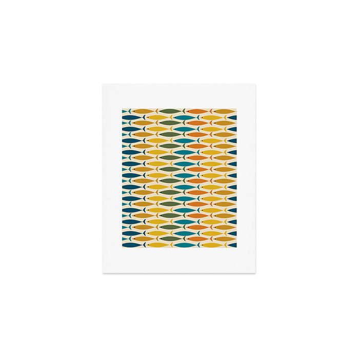 Mid-Century Modern Fish Stripes in Moroccan Teal, Green, Orange, Mustard, and Cream Art Print Gallery Image 1