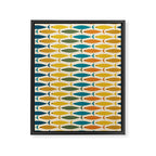 Mid-Century Modern Fish Stripes in Moroccan Teal, Green, Orange, Mustard, and Cream Framed Canvas Print Gallery Image 8