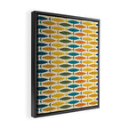 Mid-Century Modern Fish Stripes in Moroccan Teal, Green, Orange, Mustard, and Cream Framed Canvas Print Gallery Image 2