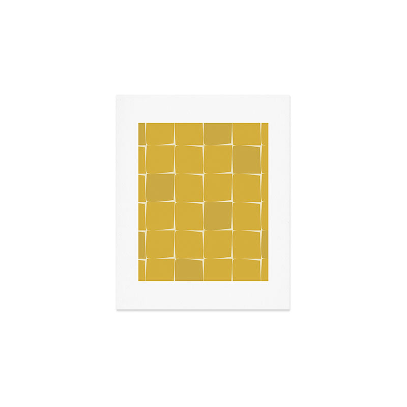 Midcentury Modern Flux Check Grid Pattern in Mustard Art Print Gallery Image 1