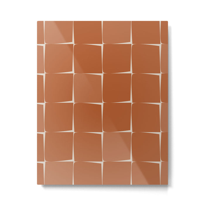 Midcentury Modern Flux Check Grid Pattern in Terracotta Tones Metal Print Gallery Image 1