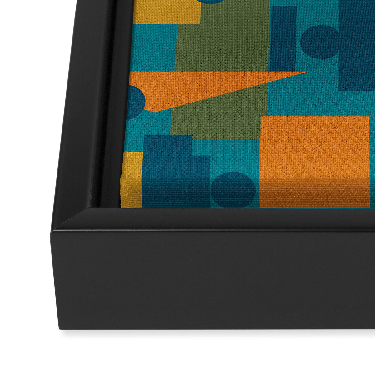Mid-Century Modern Geometrica Pattern in Moroccan Teal Blue Olive Green Mustard Yellow Orange Framed Canvas Print Gallery Image 3