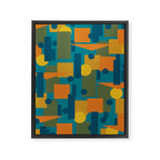 Mid-Century Modern Geometrica Pattern in Moroccan Teal Blue Olive Green Mustard Yellow Orange Framed Canvas Print Gallery Image 8
