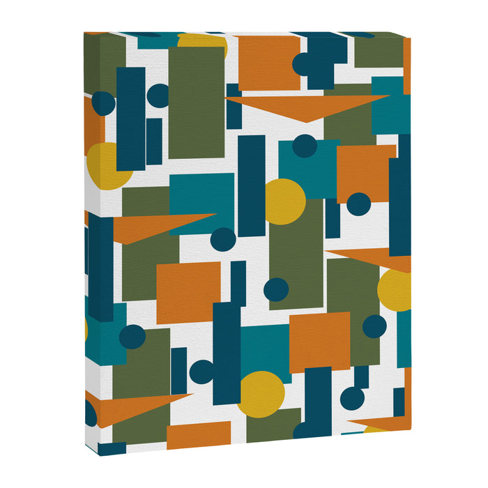 Mid-Century Modern Geometrica Pattern in Moroccan Teal Blue Olive Green Mustard Yellow Orange and White Canvas Print Gallery Image 1