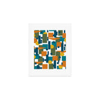 Mid-Century Modern Geometrica Pattern in Moroccan Teal Blue Olive Green Mustard Yellow Orange and White Art Print Gallery Image 1
