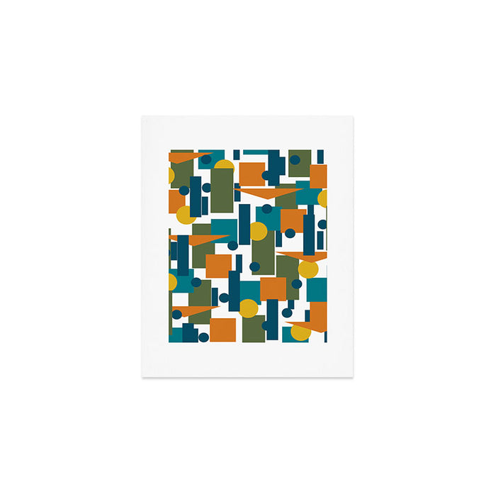 Mid-Century Modern Geometrica Pattern in Moroccan Teal Blue Olive Green Mustard Yellow Orange and White Art Print Gallery Image 1