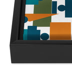 Mid-Century Modern Geometrica Pattern in Moroccan Teal Blue Olive Green Mustard Yellow Orange and White Framed Canvas Print Gallery Image 3