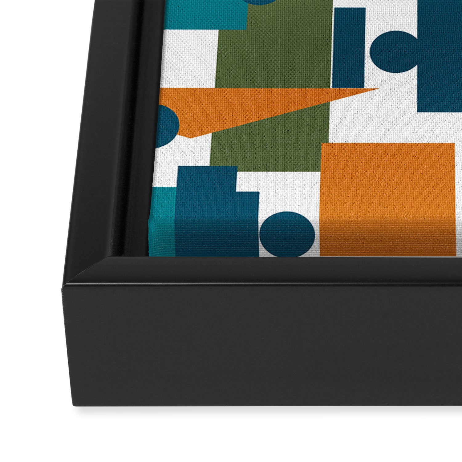Mid-Century Modern Geometrica Pattern in Moroccan Teal Blue Olive Green Mustard Yellow Orange and White Framed Canvas Print Gallery Image 3