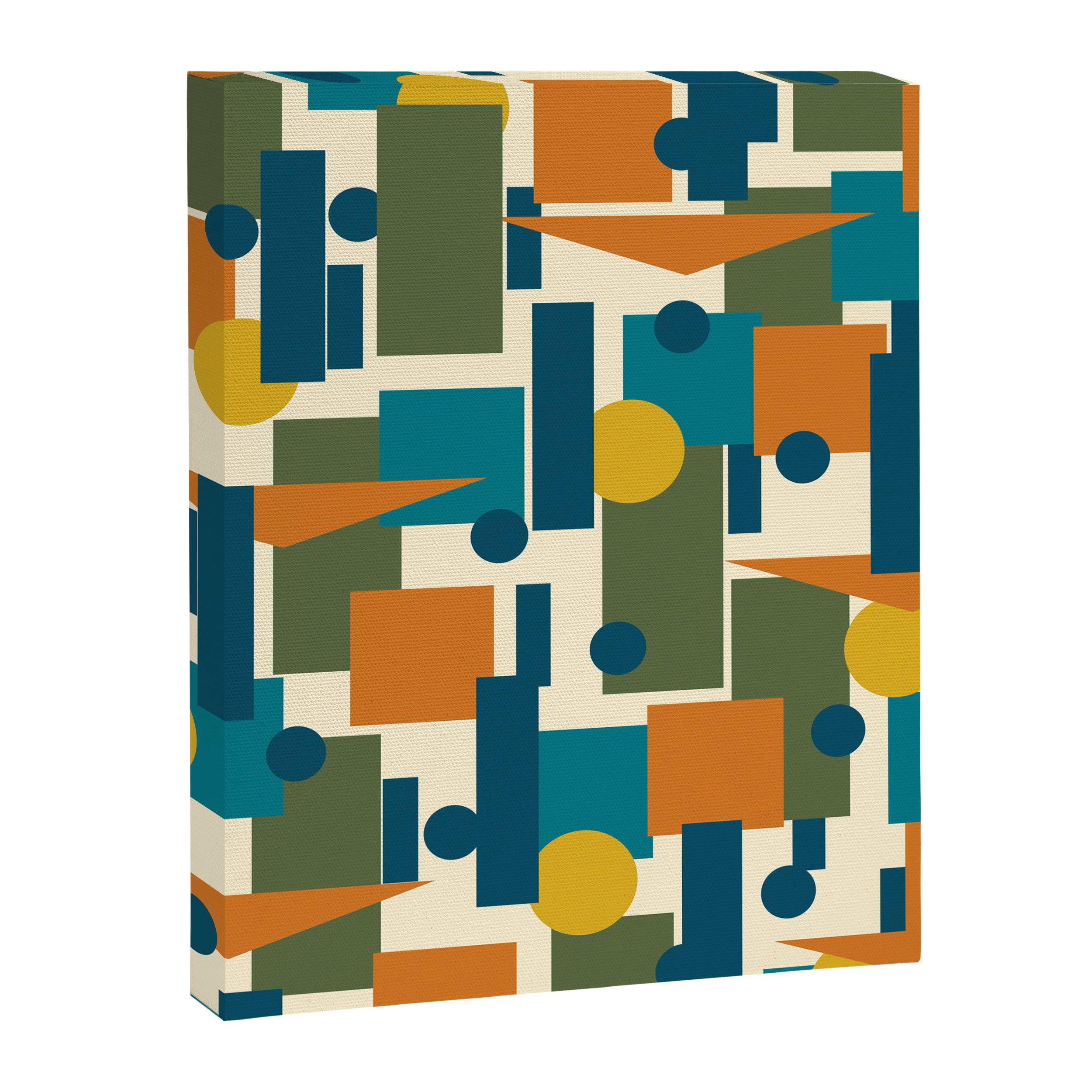 Mid-Century Modern Geometrica Pattern in Moroccan Teal Blue Olive Green Mustard Yellow Orange and Cream Canvas Print Gallery Image 8