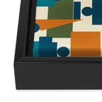 Mid-Century Modern Geometrica Pattern in Moroccan Teal Blue Olive Green Mustard Yellow Orange and Cream Framed Canvas Print Gallery Image 3