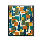 Mid-Century Modern Geometrica Pattern in Moroccan Teal Blue Olive Green Mustard Yellow Orange and Cream Framed Canvas Print Gallery Image 8