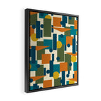 Mid-Century Modern Geometrica Pattern in Moroccan Teal Blue Olive Green Mustard Yellow Orange and Cream Framed Canvas Print Gallery Image 2