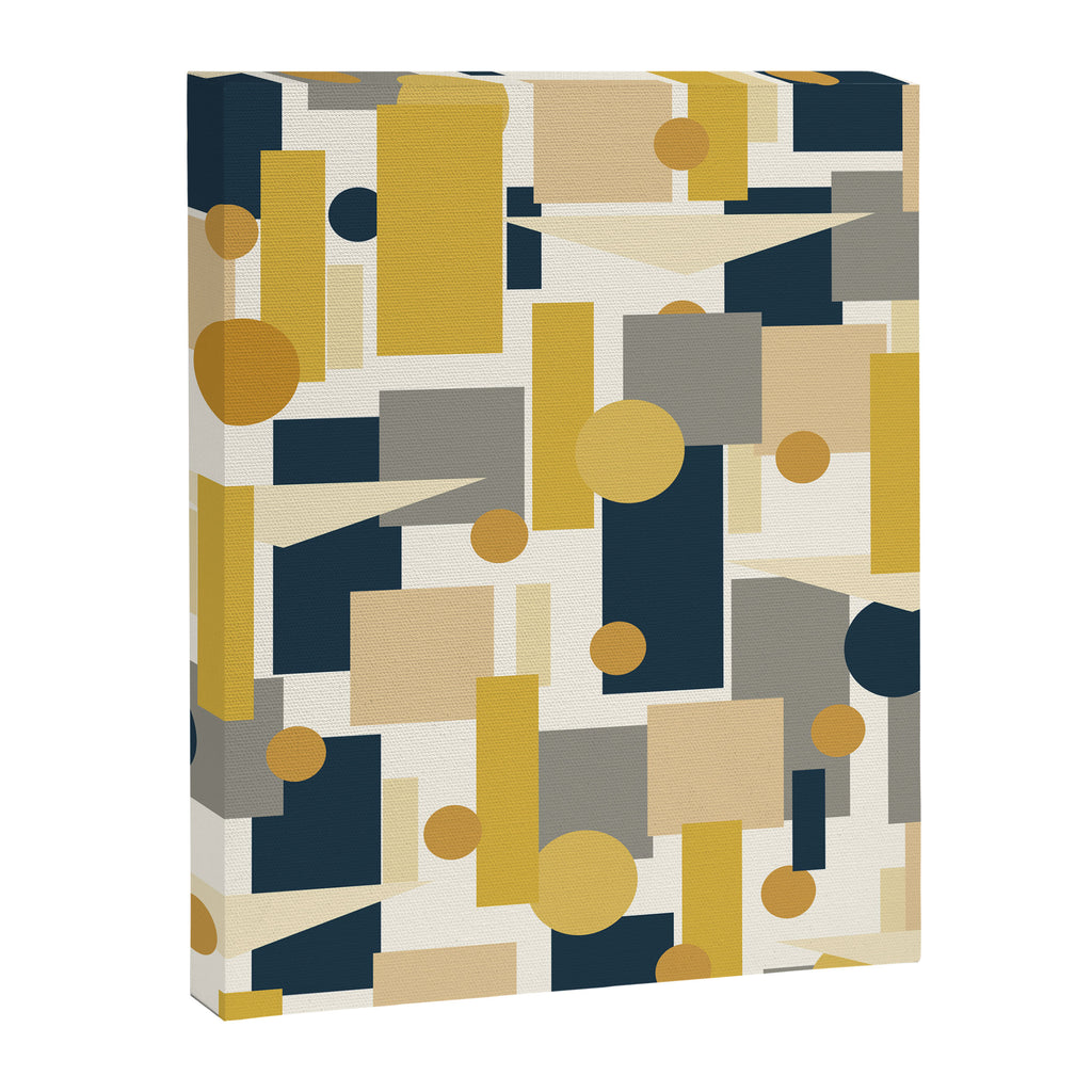 Mid-Century Modern Geometrica Pattern in Navy Blue, Mustard, Grey, Beige, and Cream Canvas Print Gallery Image 8