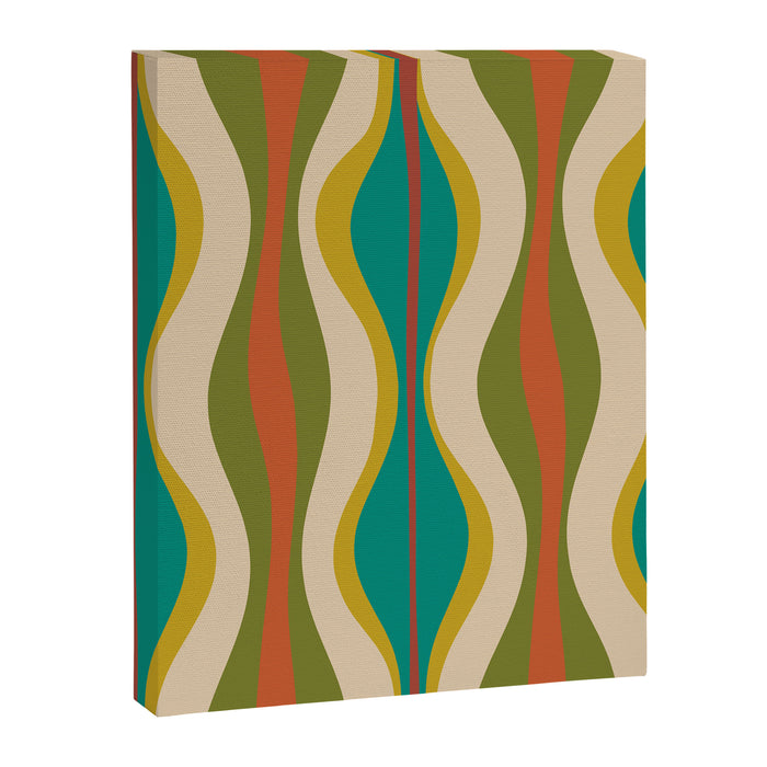 Mid-Century Modern Hourglass Abstract Pattern in Turquoise Teal, Orange, Mustard, Olive, and Mid Mod Beige Canvas Print Gallery Image 1