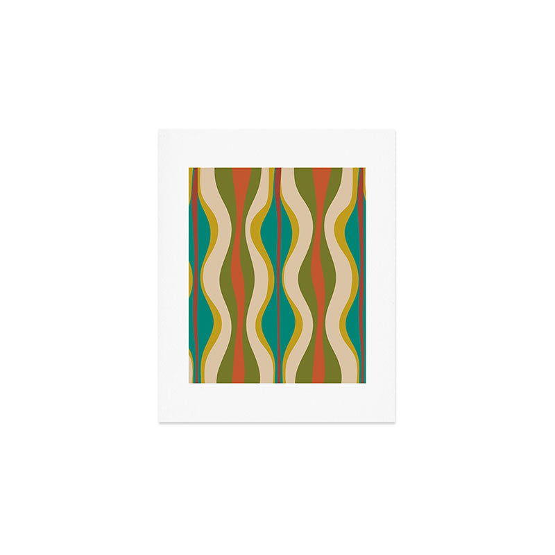 Mid-Century Modern Hourglass Abstract Pattern in Turquoise Teal, Orange, Mustard, Olive, and Mid Mod Beige Art Print Gallery Image 1