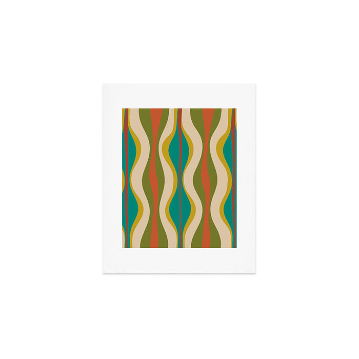 Mid-Century Modern Hourglass Abstract Pattern in Turquoise Teal, Orange, Mustard, Olive, and Mid Mod Beige Art Print Gallery Image 1
