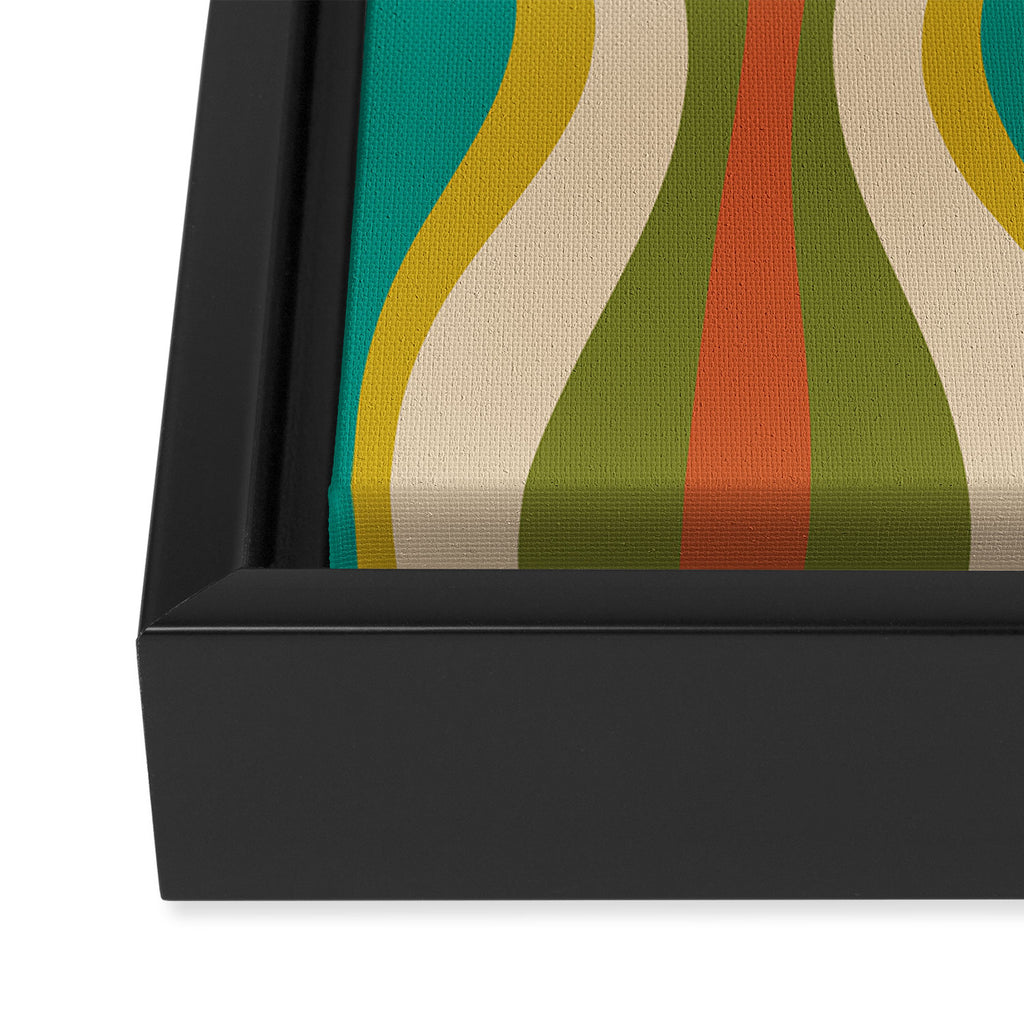 Mid-Century Modern Hourglass Abstract Pattern in Turquoise Teal, Orange, Mustard, Olive, and Mid Mod Beige Framed Canvas Print Gallery Image 3