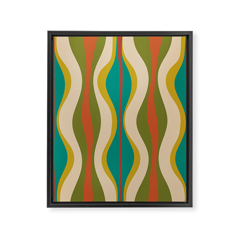 Mid-Century Modern Hourglass Abstract Pattern in Turquoise Teal, Orange, Mustard, Olive, and Mid Mod Beige Framed Canvas Print Gallery Image 6
