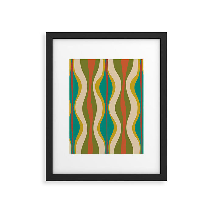 Mid-Century Modern Hourglass Abstract Pattern in Turquoise Teal, Orange, Mustard, Olive, and Mid Mod Beige Framed Art Print Gallery Image 1
