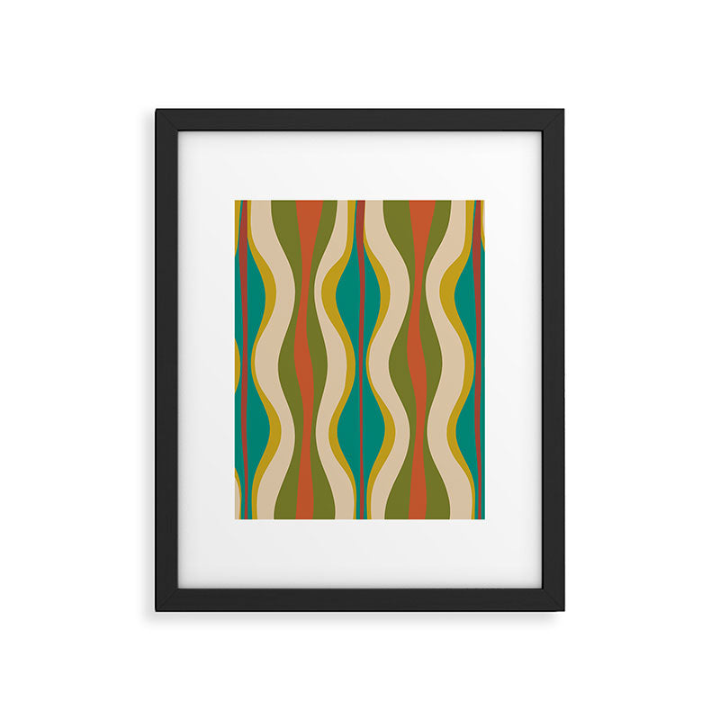 Mid-Century Modern Hourglass Abstract Pattern in Turquoise Teal, Orange, Mustard, Olive, and Mid Mod Beige Framed Art Print Gallery Image 5