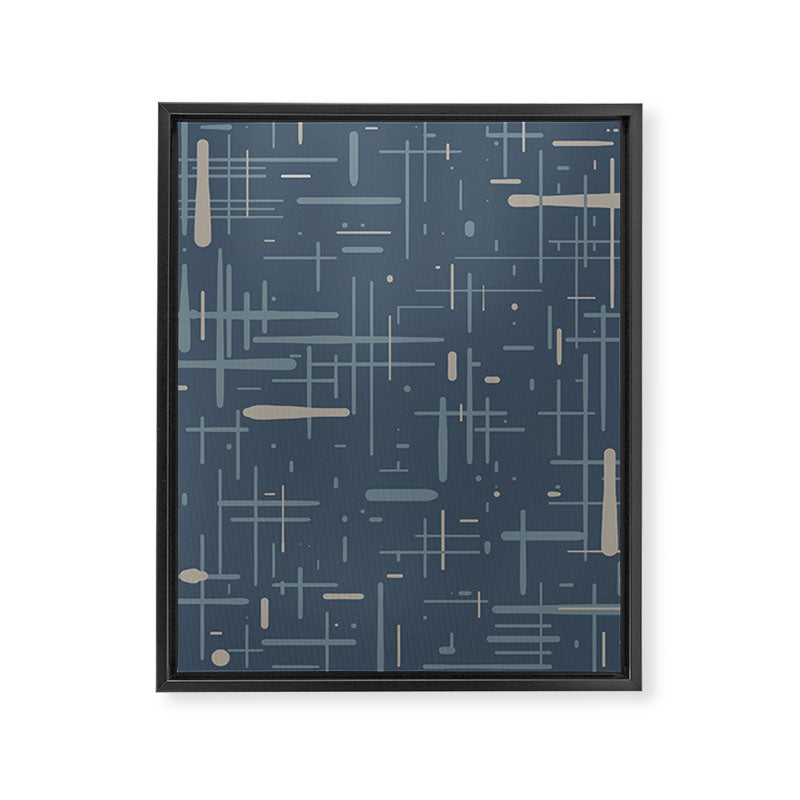 Mid-Century Modern Kinetikos Pattern Deep Neutral Blue Gray Taupe Framed Canvas Print Gallery Image 8