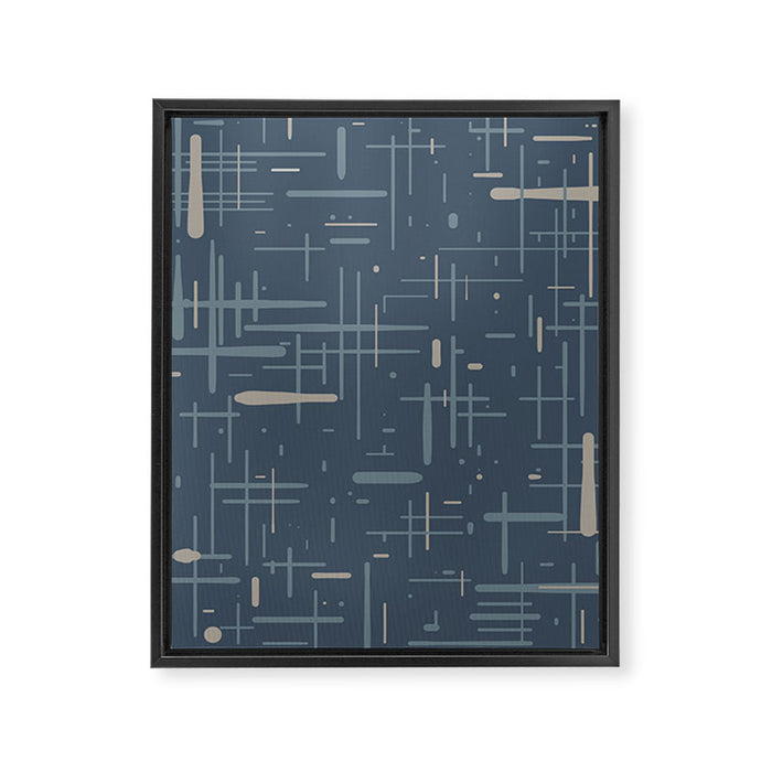 Mid-Century Modern Kinetikos Pattern Deep Neutral Blue Gray Taupe Framed Canvas Print Gallery Image 1