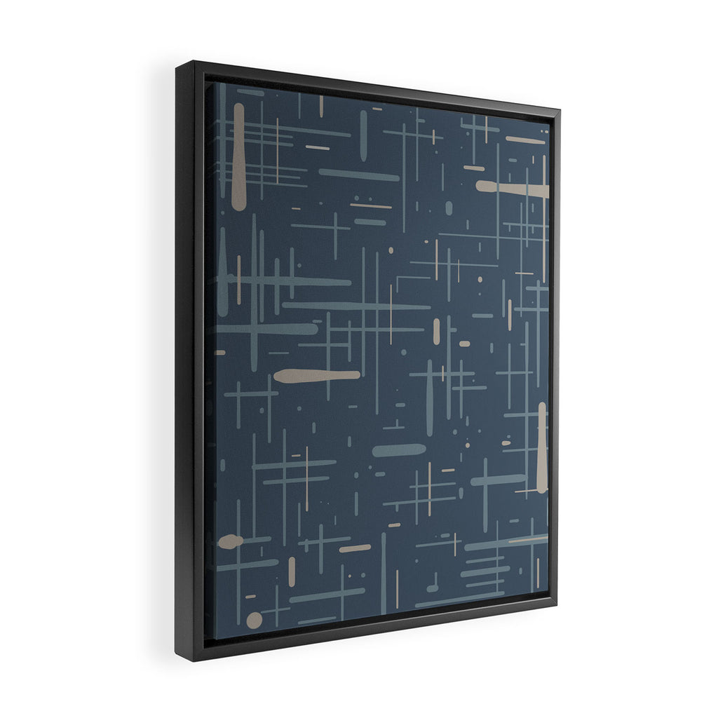 Mid-Century Modern Kinetikos Pattern Deep Neutral Blue Gray Taupe Framed Canvas Print Gallery Image 2