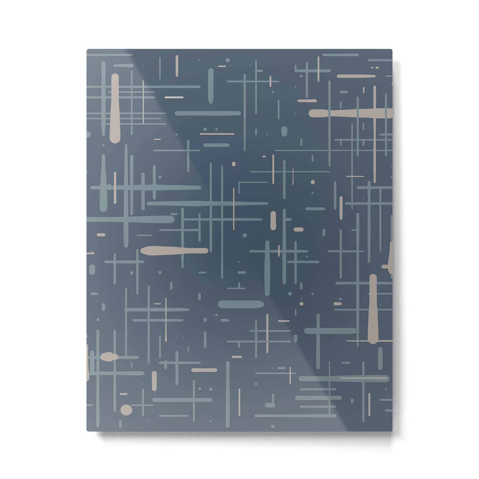 Mid-Century Modern Kinetikos Pattern Deep Neutral Blue Gray Taupe Metal Print Gallery Image 6