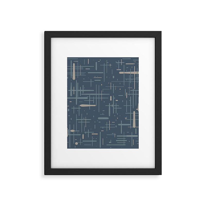 Mid-Century Modern Kinetikos Pattern Deep Neutral Blue Gray Taupe Framed Art Print Gallery Image 6