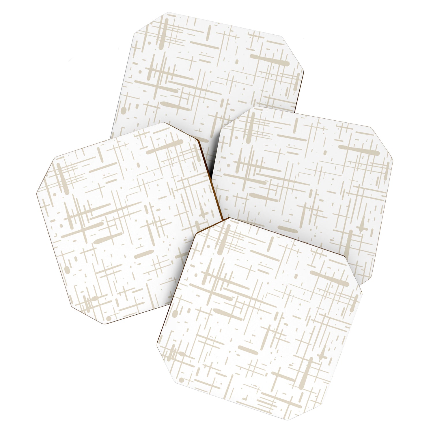 Mid-Century Modern Kinetikos Abstract Pattern in Mushroom Beige and White Coaster Gallery Image 1