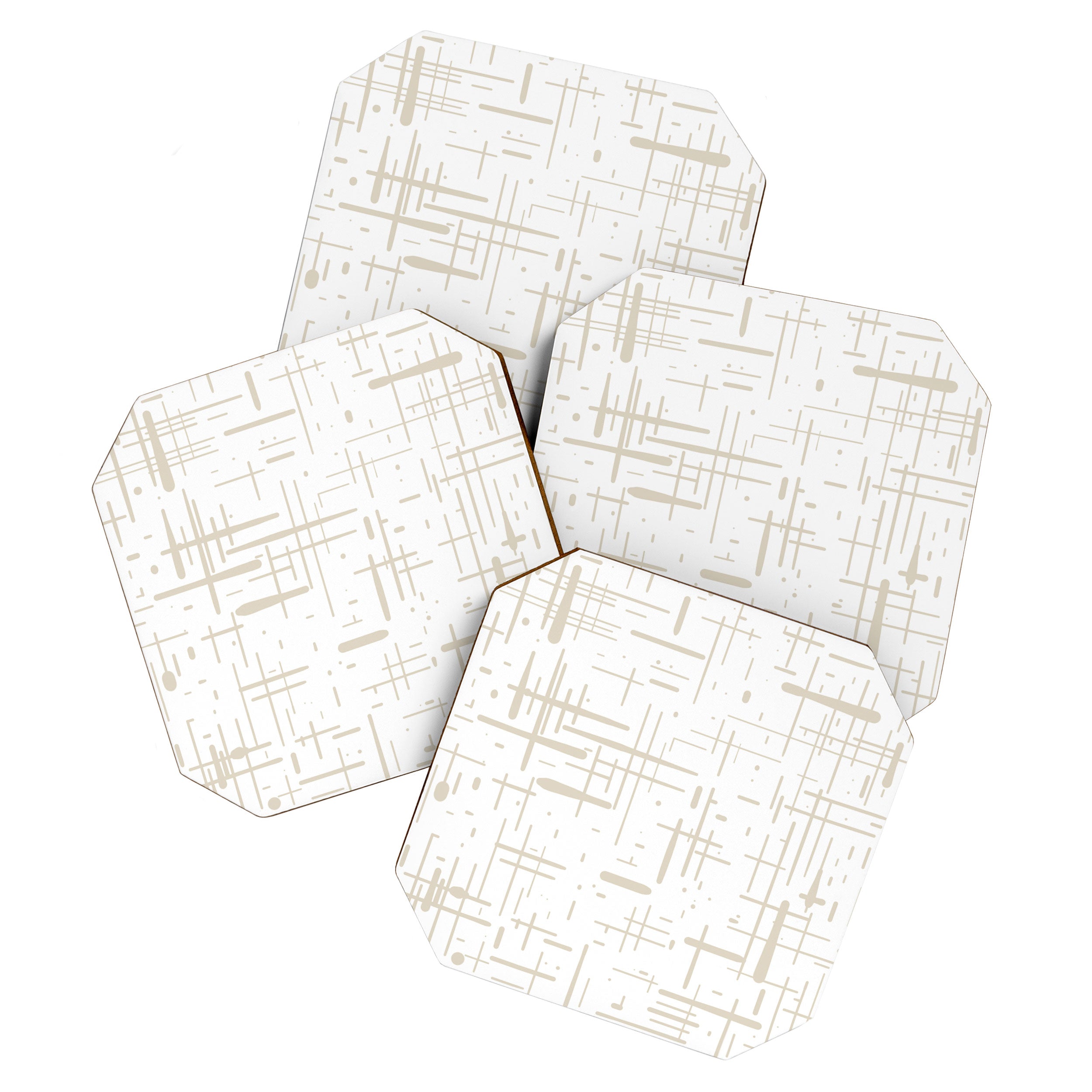 Mid-Century Modern Kinetikos Abstract Pattern in Mushroom Beige and White Coaster Gallery Image 1