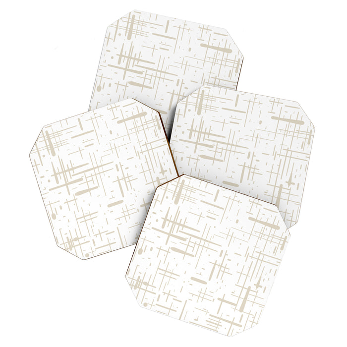 Mid-Century Modern Kinetikos Abstract Pattern in Mushroom Beige and White Coaster Gallery Image 1