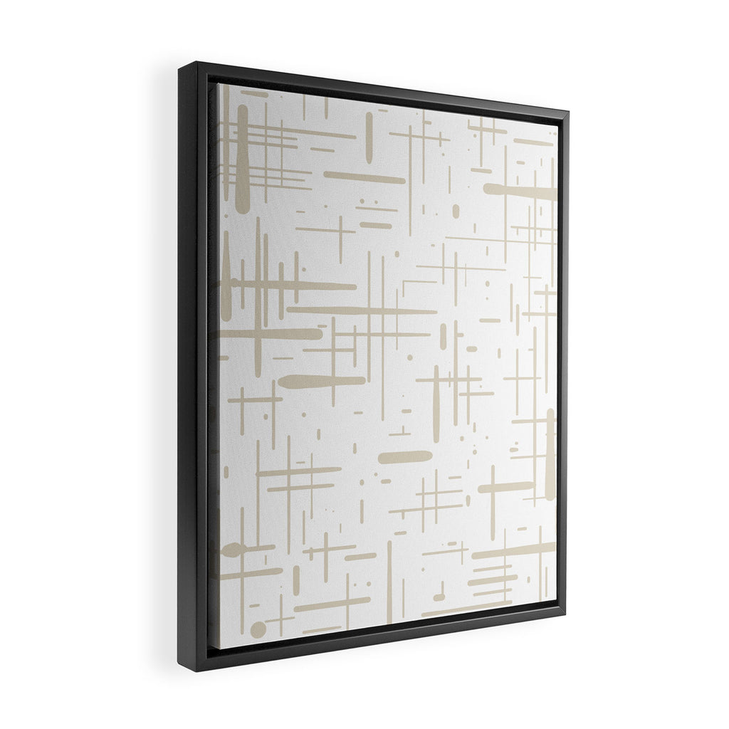 Mid-Century Modern Kinetikos Abstract Pattern in Mushroom Beige and White Framed Canvas Print Gallery Image 2