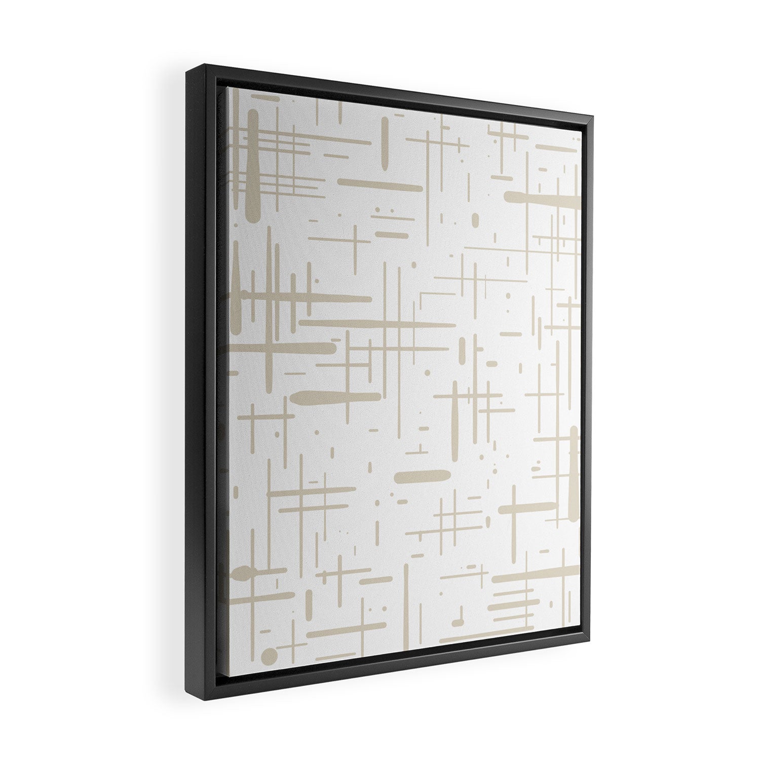 Mid-Century Modern Kinetikos Abstract Pattern in Mushroom Beige and White Framed Canvas Print Gallery Image 2