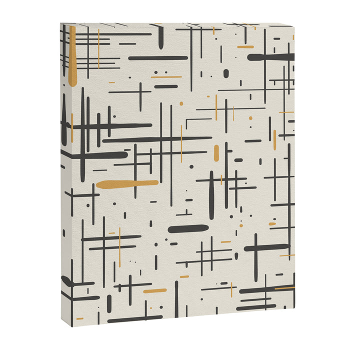 Mid-Century Modern Kinetikos Pattern in Charcoal Gray, Muted Mustard Gold, and Cream Canvas Print Gallery Image 1