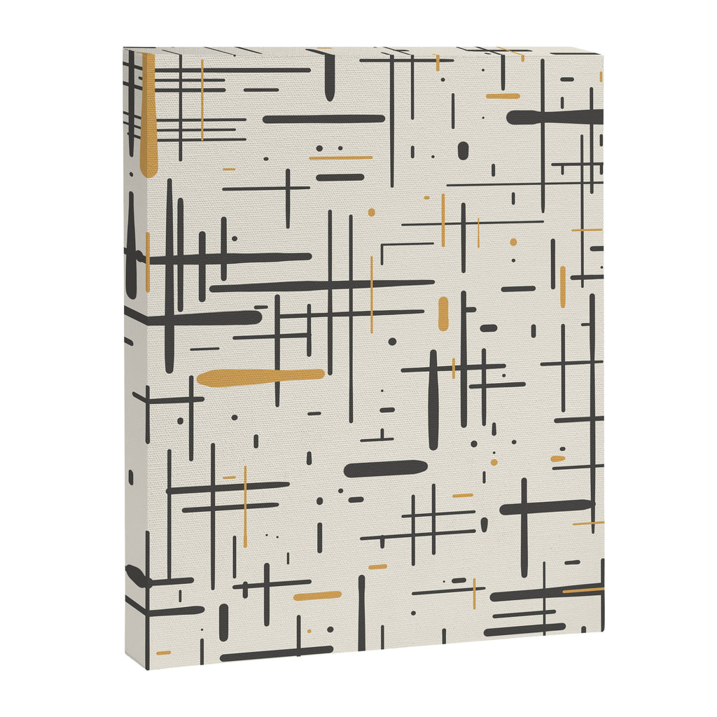 Mid-Century Modern Kinetikos Pattern in Charcoal Gray, Muted Mustard Gold, and Cream Canvas Print Gallery Image 8