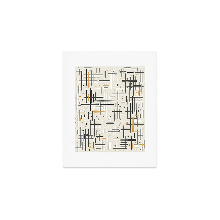 Mid-Century Modern Kinetikos Pattern in Charcoal Gray, Muted Mustard Gold, and Cream Art Print Gallery Image 1