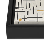 Mid-Century Modern Kinetikos Pattern in Charcoal Gray, Muted Mustard Gold, and Cream Framed Canvas Print Gallery Image 3